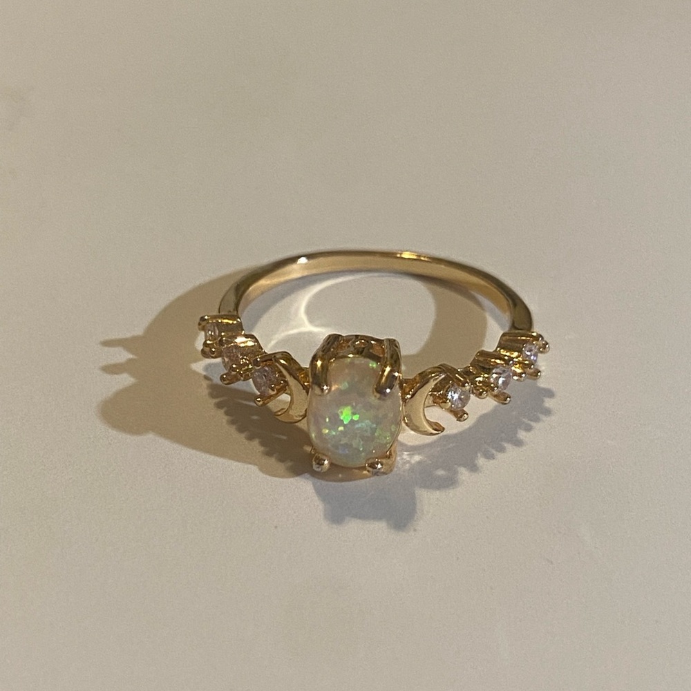 Rainbow White Fire Opal Ring